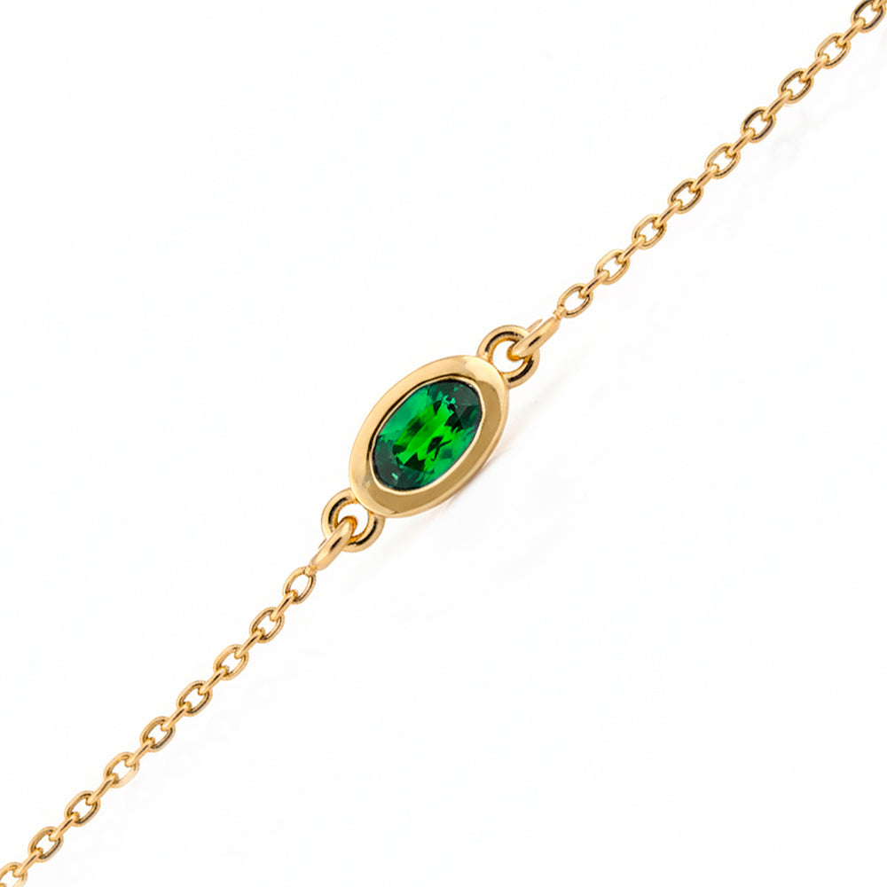 14K Gold Natural Oval Emerald Bracelet