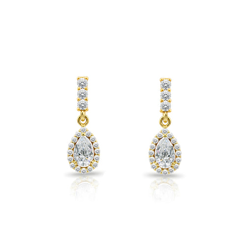 14K Gold White Sapphire Pear Cut Earrings
