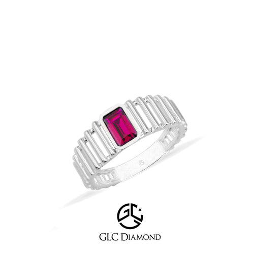 14K Gold Ruby Ring with Rectangular Ruby Gemstone and Unique Band Design