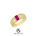 14K Gold Ruby Ring with Rectangular Ruby Gemstone and Unique Band Design