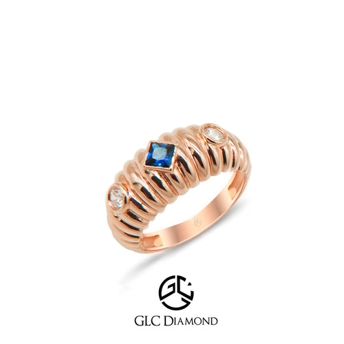 Elegant 14K Gold Ring with Blue Sapphire and Diamond Accents