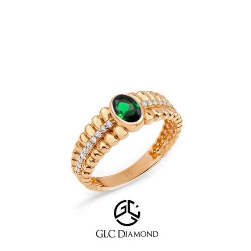 14K Gold Oval Emerald Ring with Diamond Accents