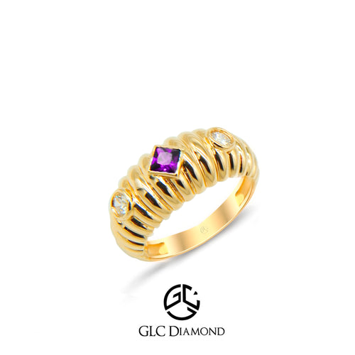 14K Gold Ring Amethyst Diamond Ring