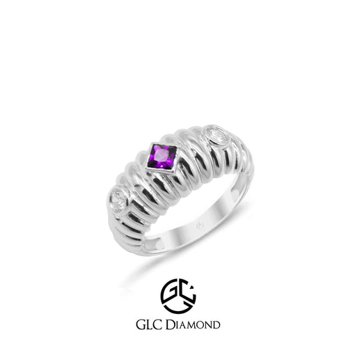 14K Gold Ring Amethyst Diamond Ring