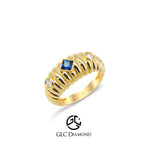 Elegant 14K Gold Ring with Blue Sapphire and Diamond Accents