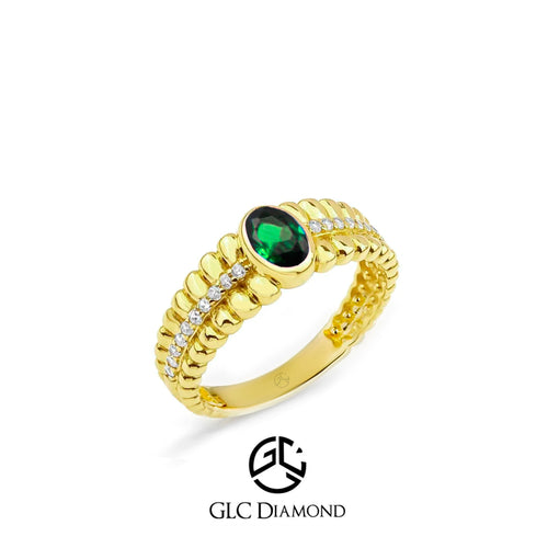 14K Gold Oval Emerald Ring with Diamond Accents