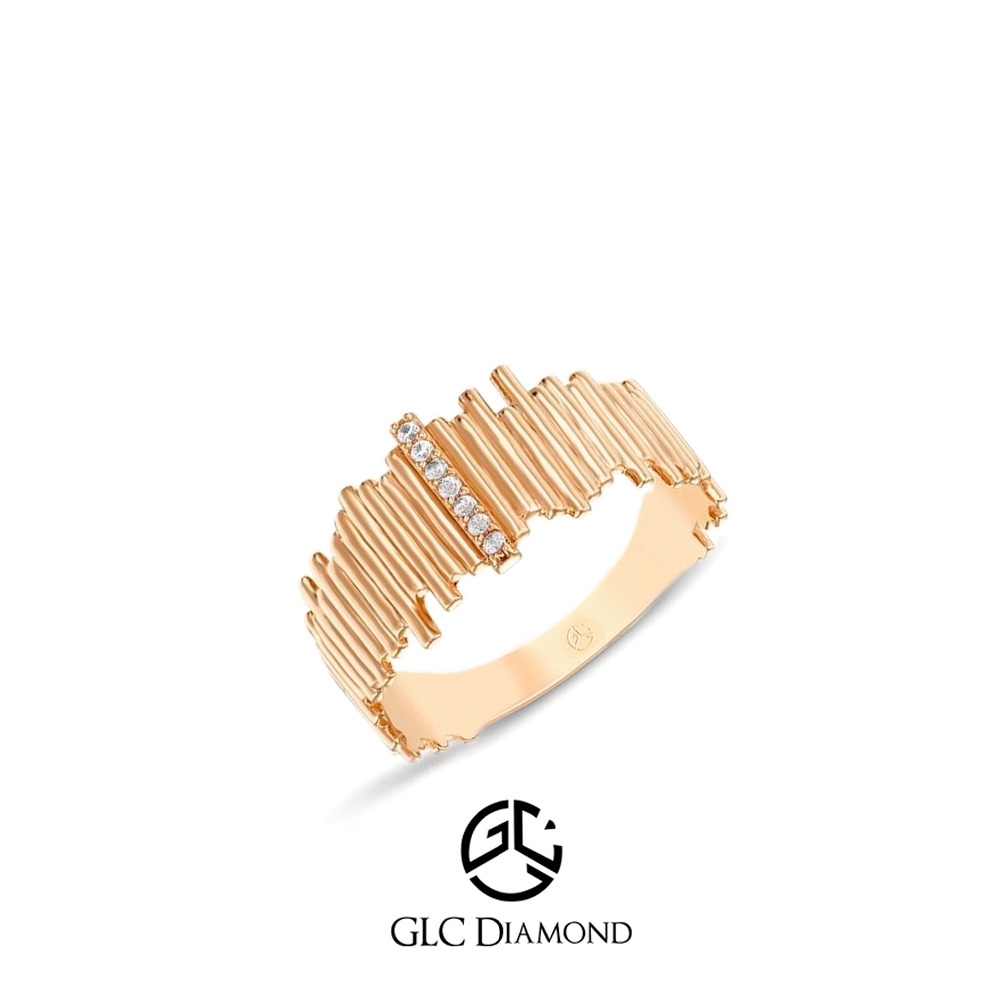 14K Gold Textured Bar Diamond Ring