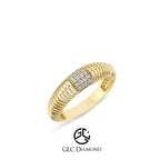 14K Gold Ribbed Diamond Band Ring