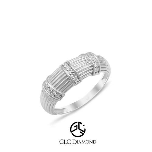 14K Gold Ribbed Diamond Ring