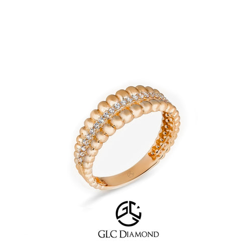 14K Gold Beaded Diamond Band Ring