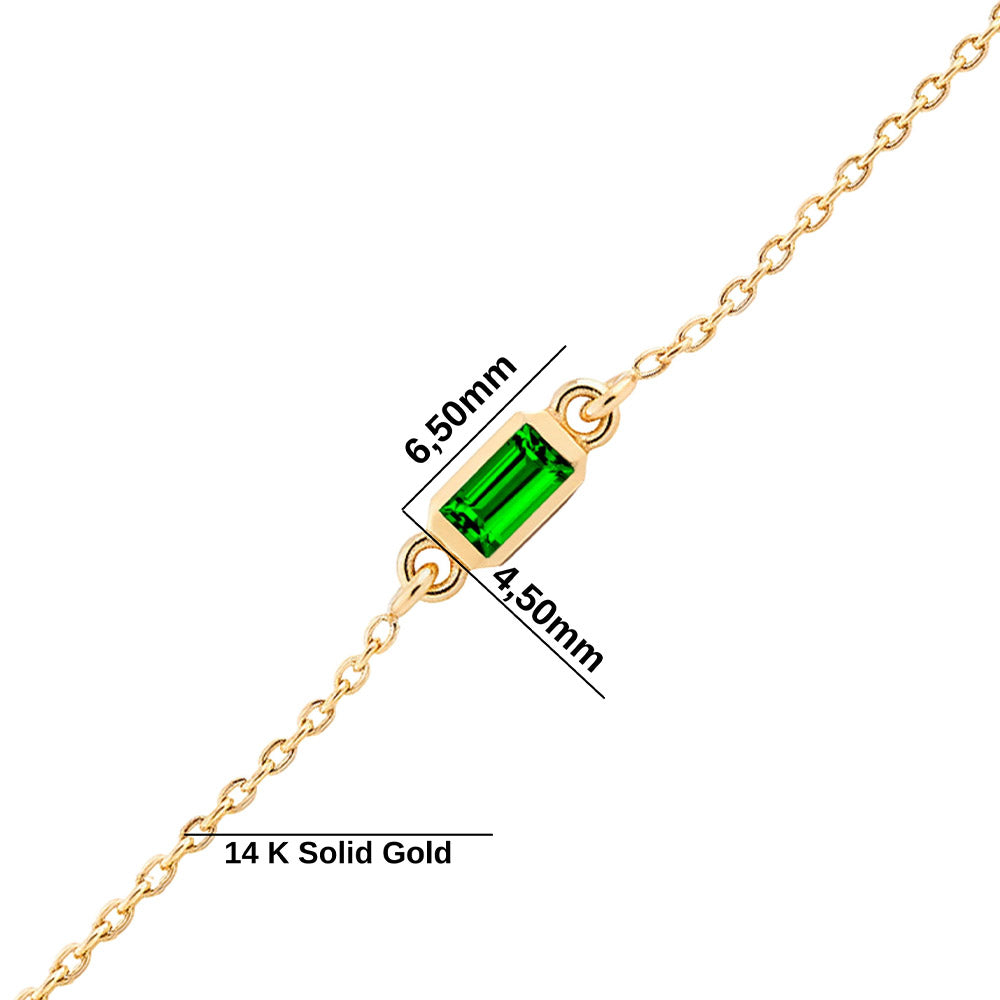 14K Gold Baguette Emerald Chain Bracelet