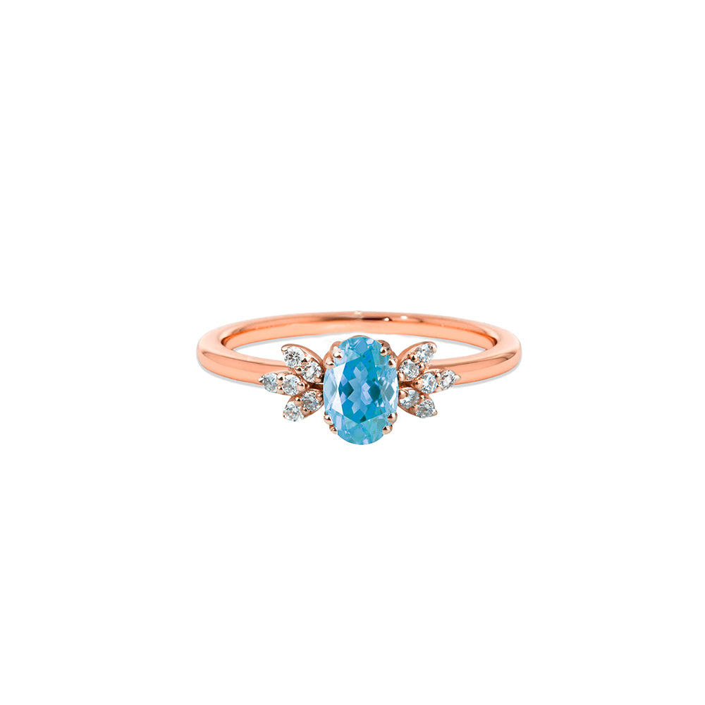 14K Gold Oval Aquamarine Ring / Diamond Wedding Ring
