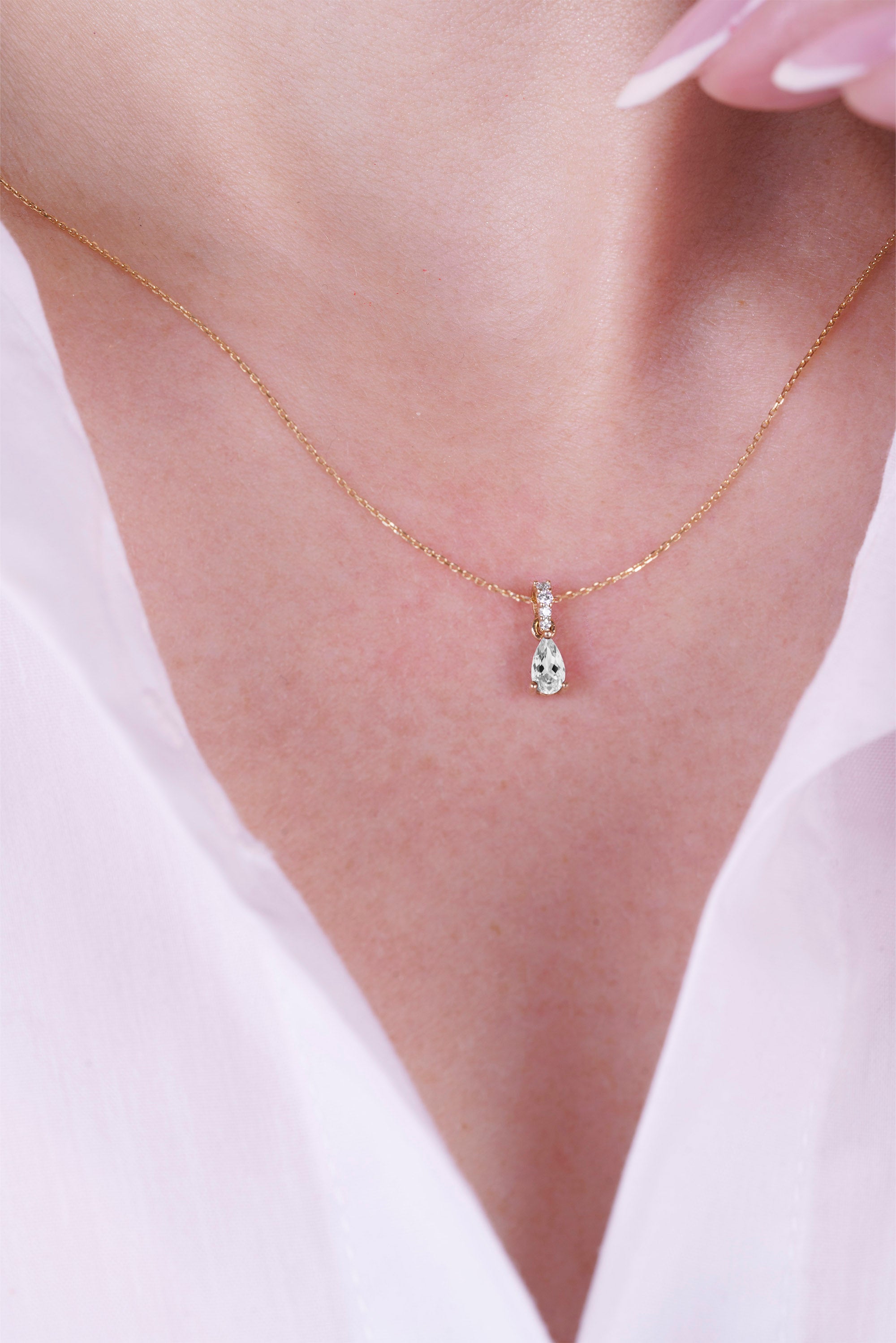 White Sapphire Pear Necklace, Birthday Gift for Her