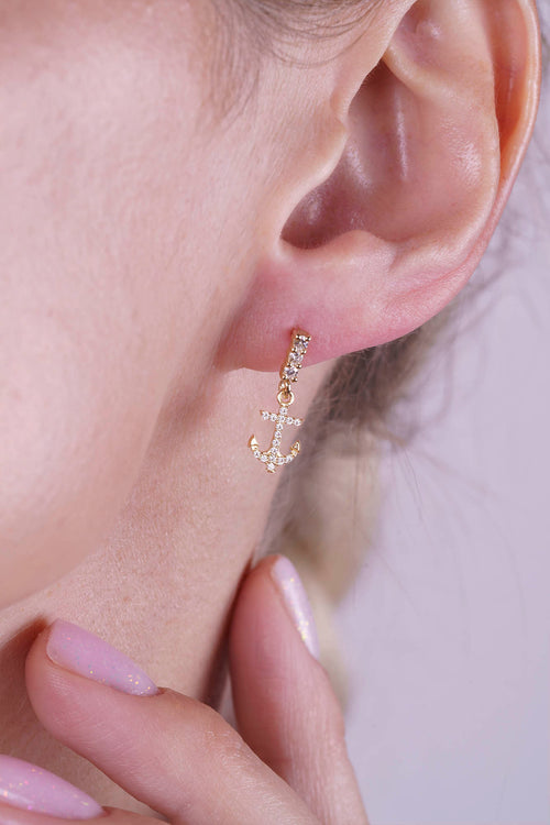 14K Gold Anchor Drop Earrings