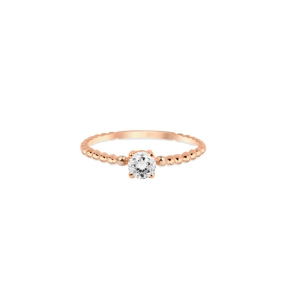 14K Gold Round White Sapphire Ring
