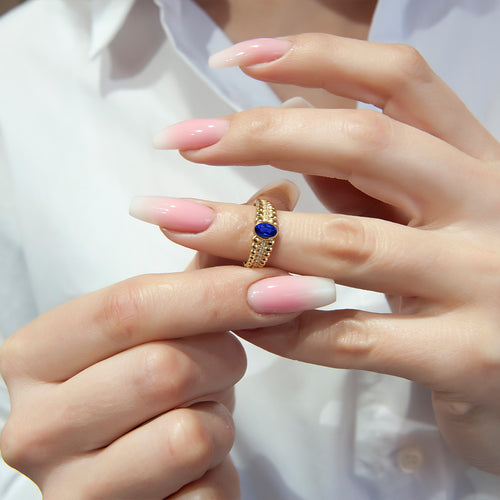 14K Gold Natural Sapphire Beaded Ring