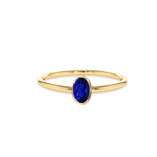 14K Solid Gold Oval Cut Solitaire Sapphire Ring