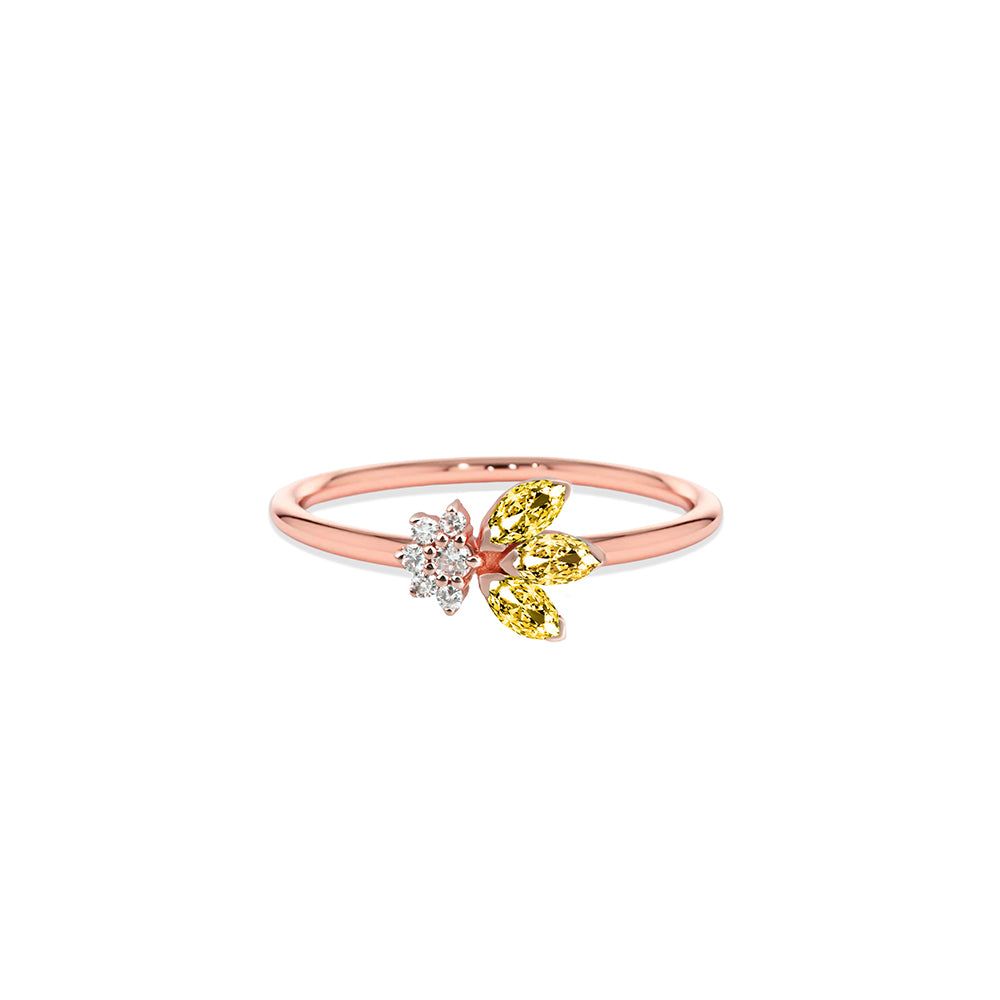 14K Gold Diamond Citrine Leaf Ring