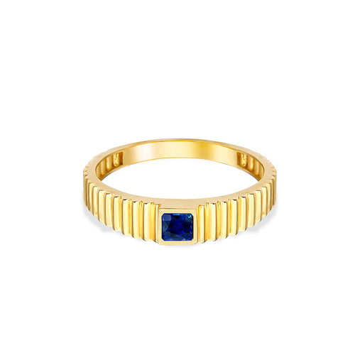 14K Gold Natural Sapphire Square Band Ring