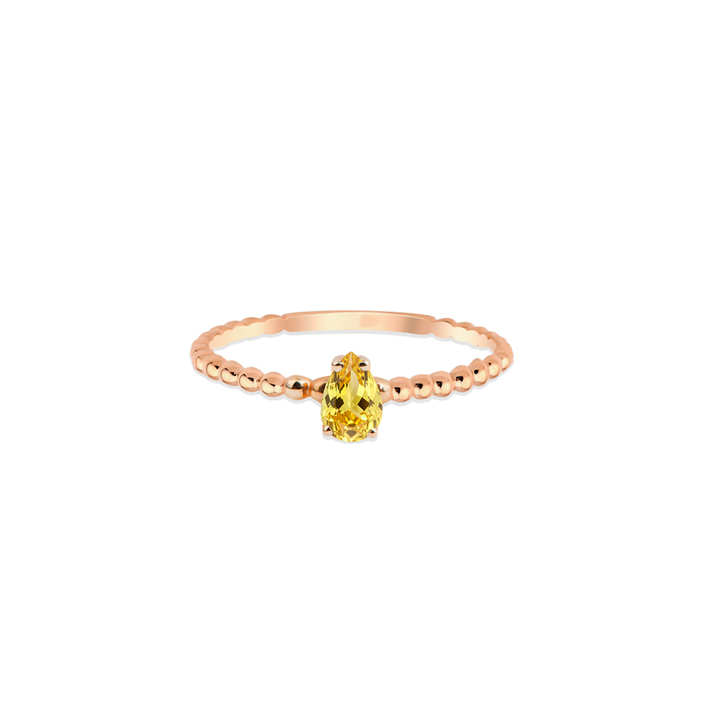 14K Gold Pear Citrine Ring / Golden Yellow Gemstone