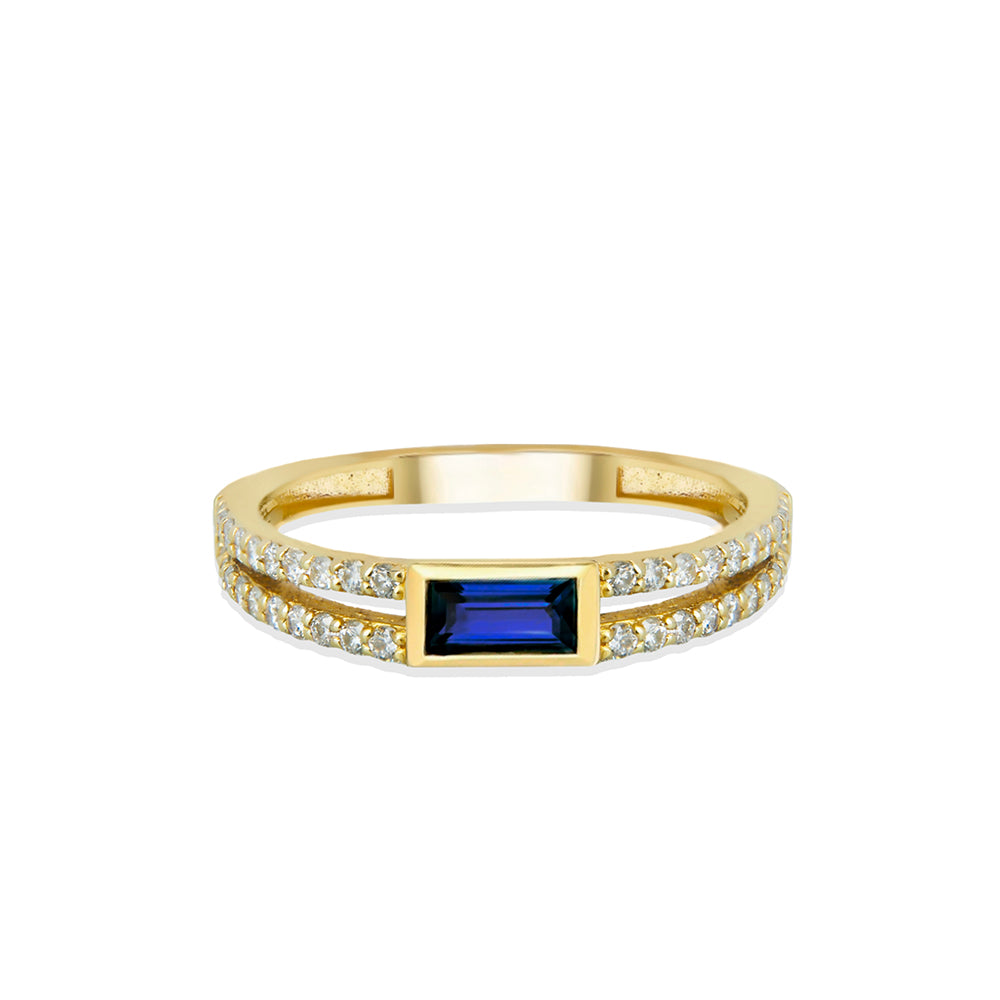 14K Gold Baguette Diamond Sapphire Ring