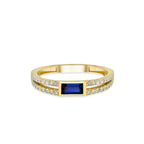 14K Gold Baguette Diamond Sapphire Ring