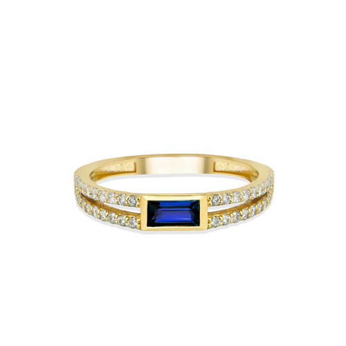 14K Gold Baguette Diamond Sapphire Ring
