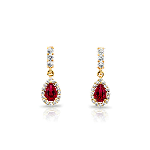14K Gold Ruby Pear Cut Earrings