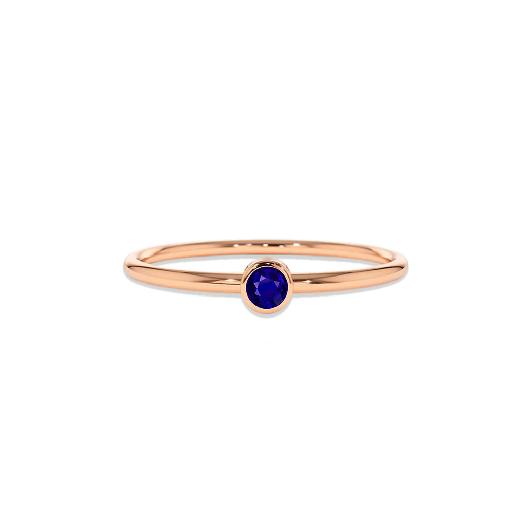 14K Gold Round Cut Solitaire Sapphire Ring