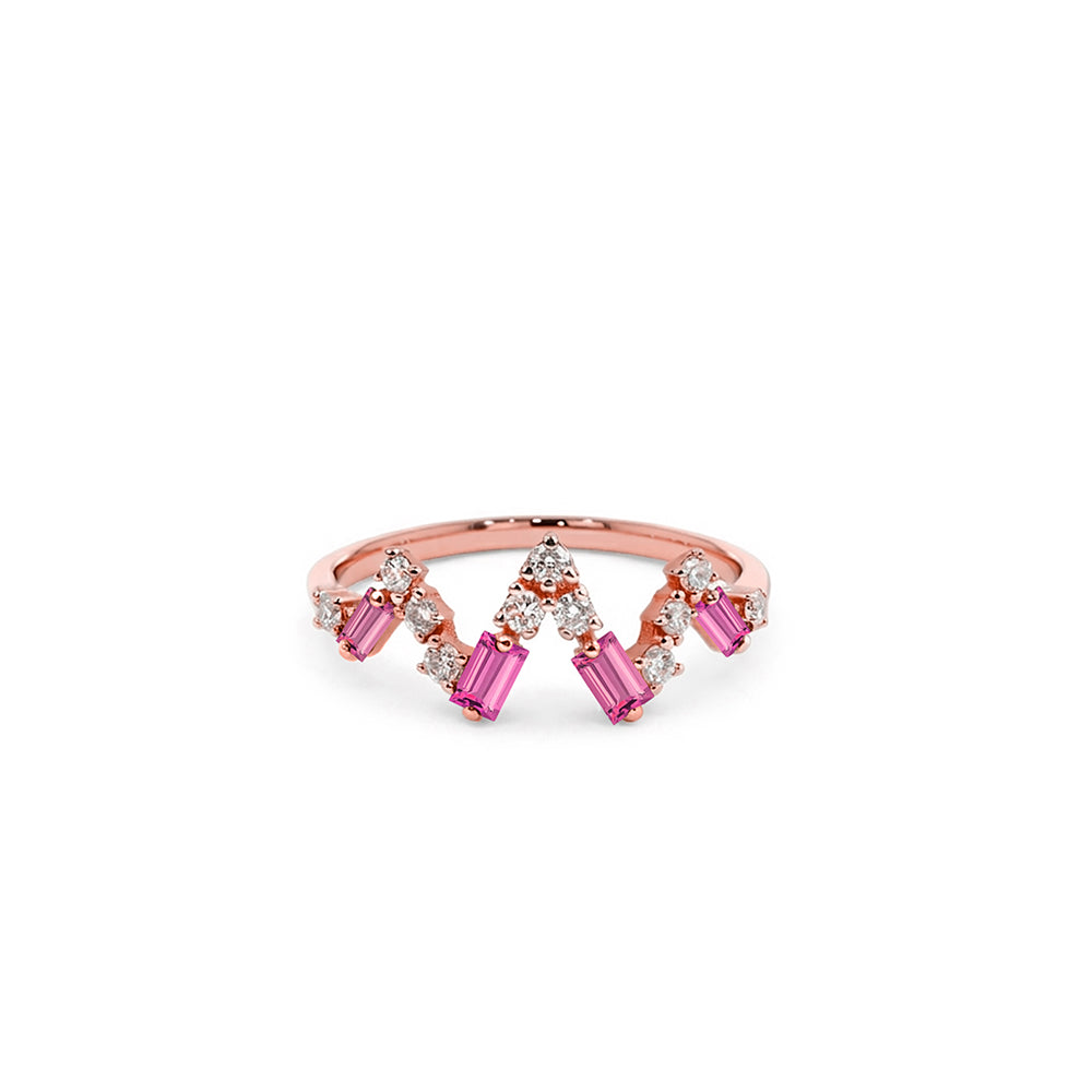 Minimalist Pink Sapphire Diamond Ring, 14K Gold Pink Gemstone Ring