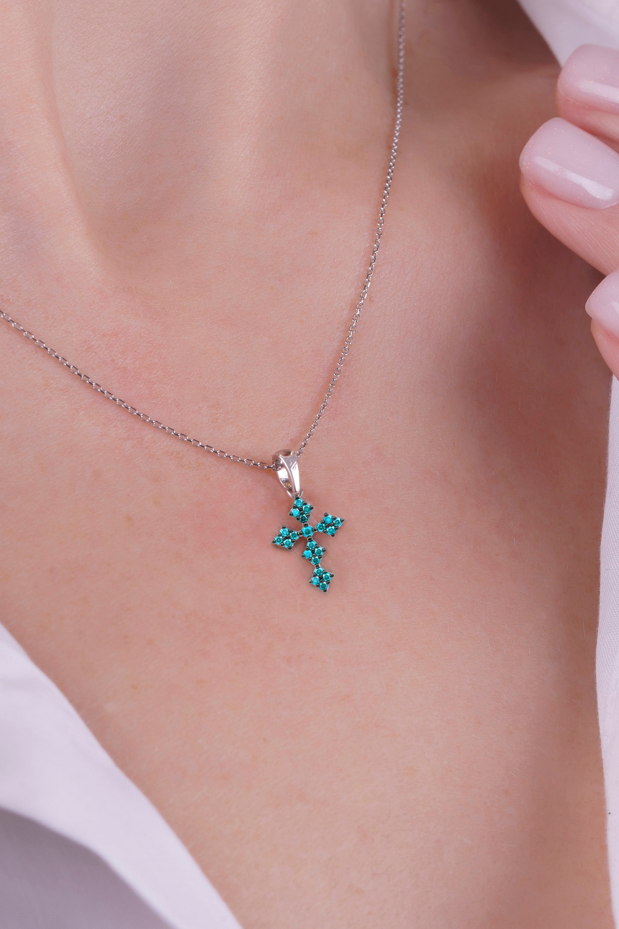 Natural Aquamarine Cross Pendant Necklace