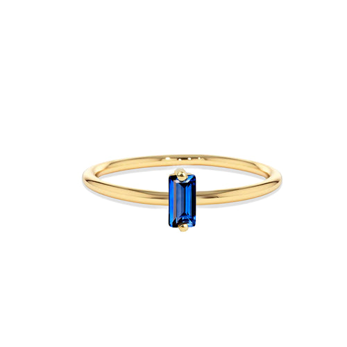 14K Solid Gold Baguette Cut Solitaire Sapphire Ring