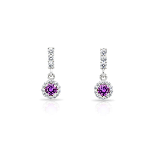 14K Gold Amethyst Halo Earrings