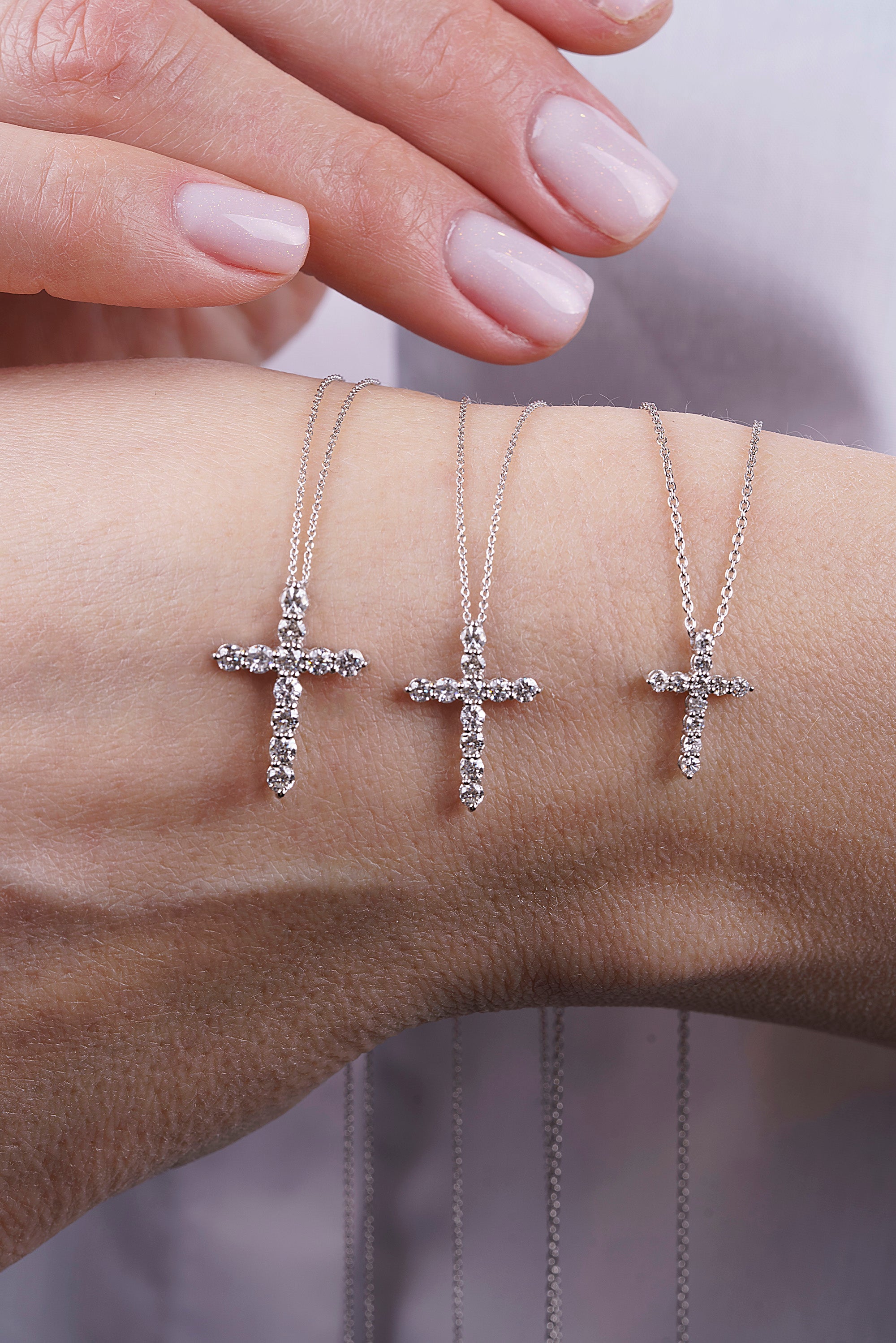 14K Gold Diamond Cross Necklace / Round Diamond Cross Pendant