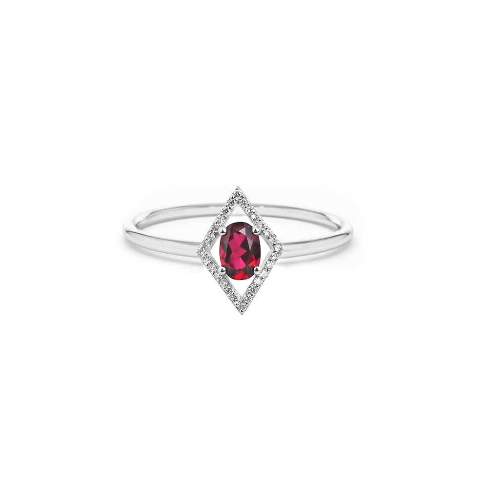 14K Gold Geometric Ruby Ring / Diamond Minimal Ring