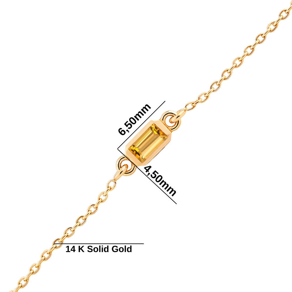 Natural Citrine Gold Bracelet, Handmade Baguette Bracelet