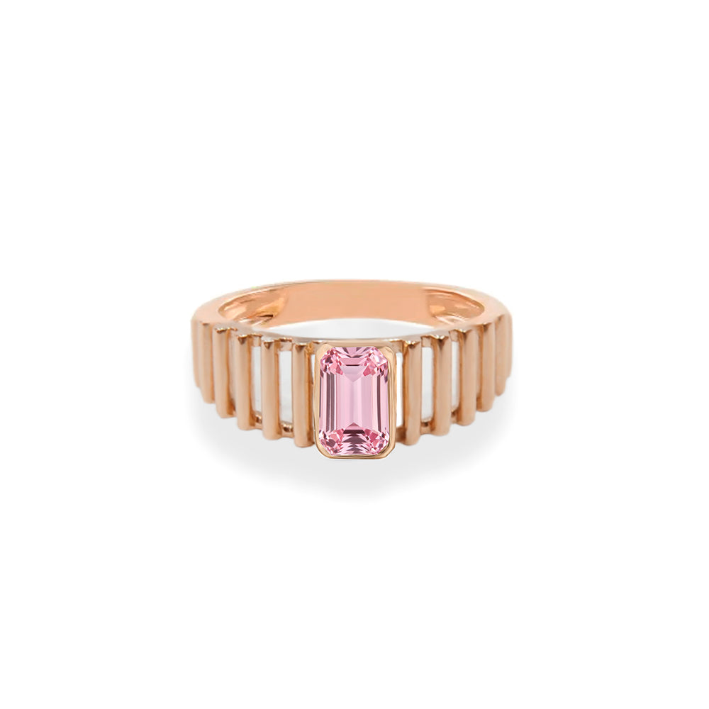 14K Gold Emerald Cut Pink Sapphire Ring