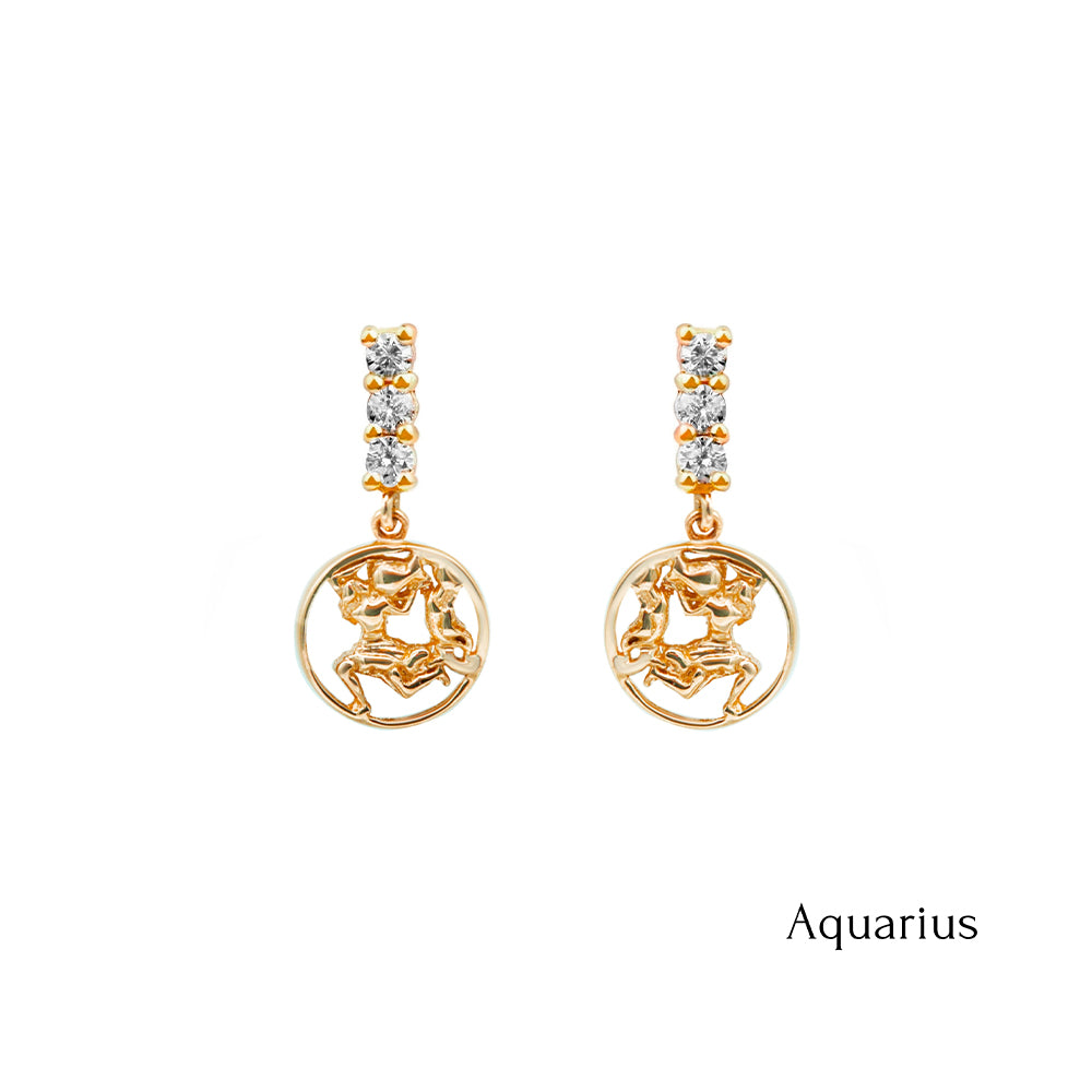 14K Gold Diamond Aquarius Earrings