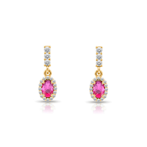 14K Gold Pink Sapphire Oval Earrings