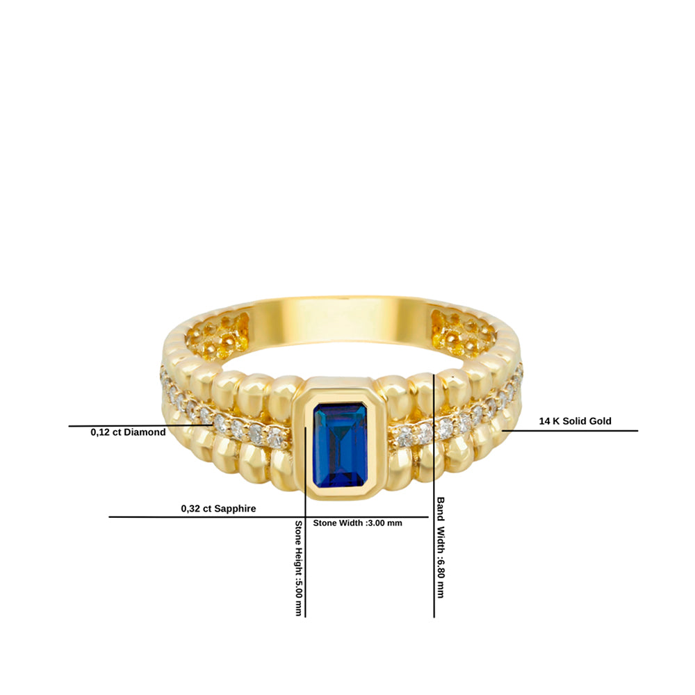 14K Gold Natural Sapphire Double Row Ring