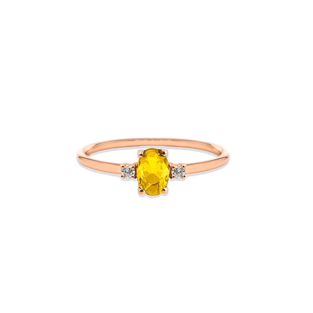 14K Gold Diamond Oval Citrine Ring / Anniversary Gift