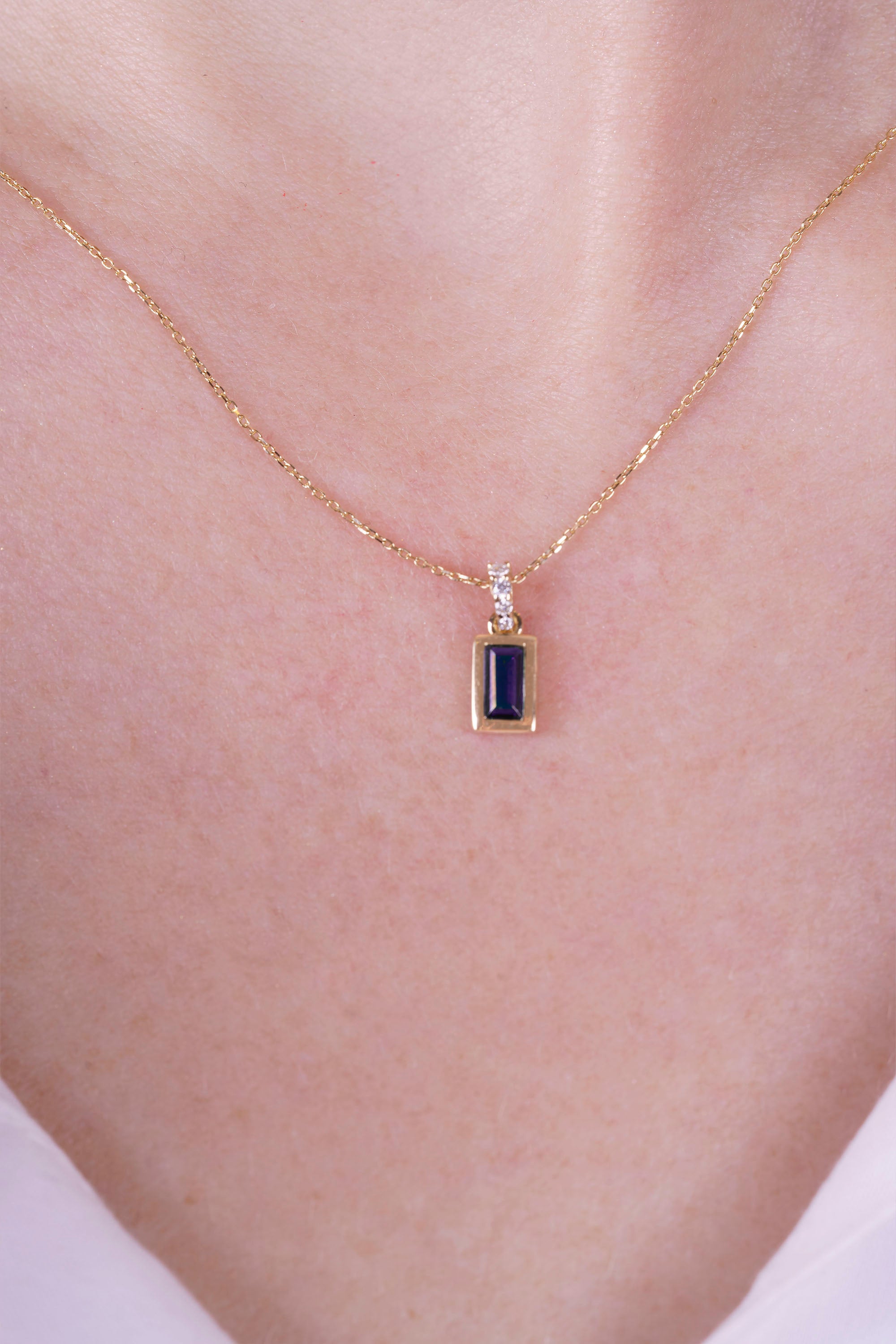 Emerald Cut Amethyst Pendant Necklace