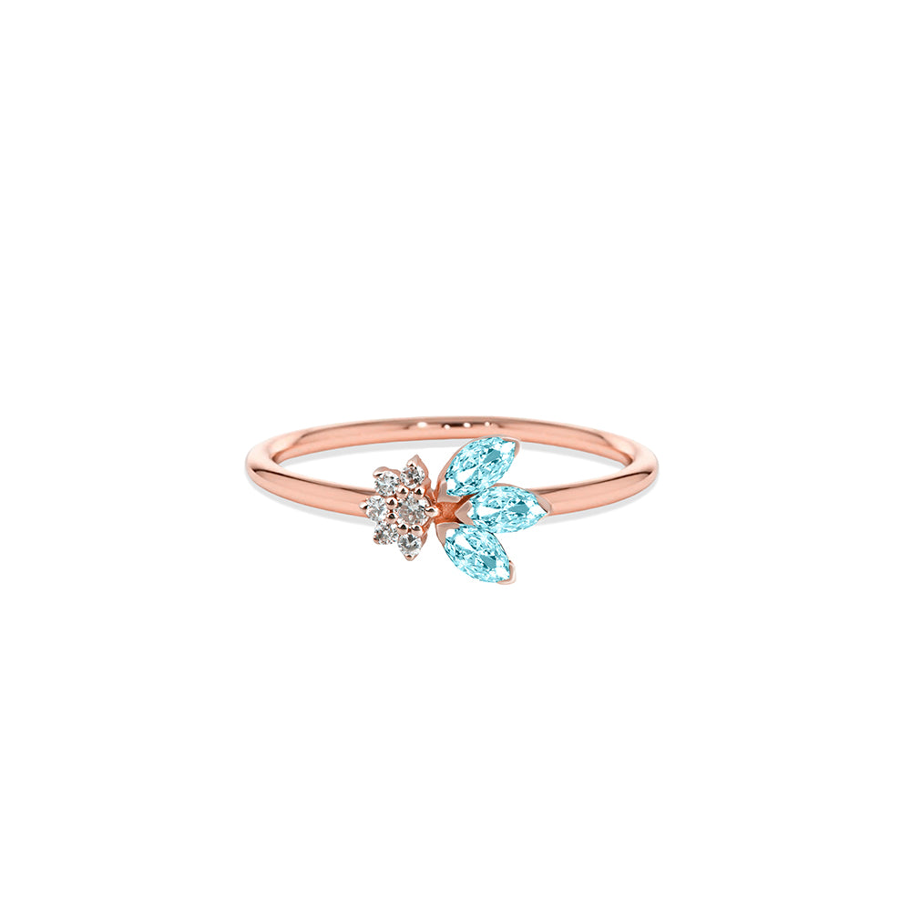 14K Gold Aquamarine Leaf Ring / Diamond Ring