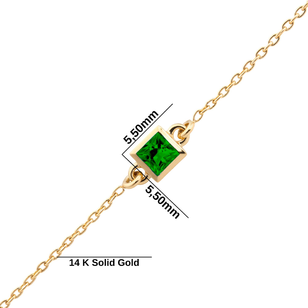 14K Gold Square Emerald Bracelet