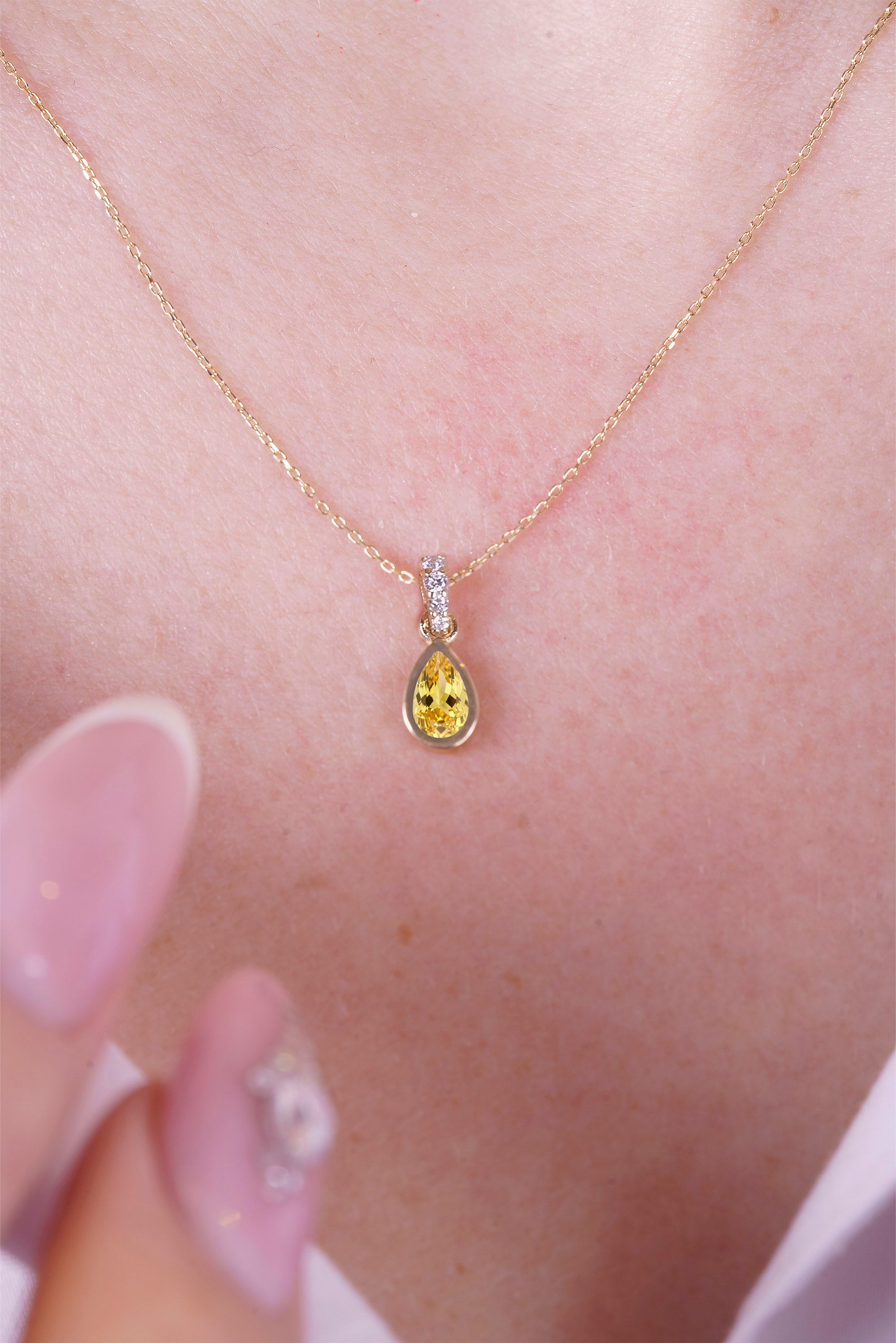 14K Gold Citrine Pear Necklace