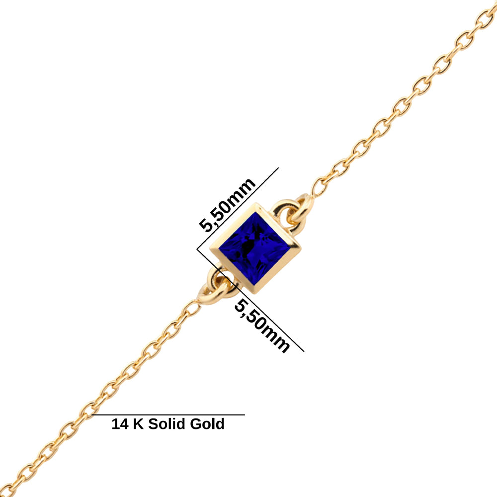14K Gold Princess Cut Sapphire Bracelet, Birthday Gift