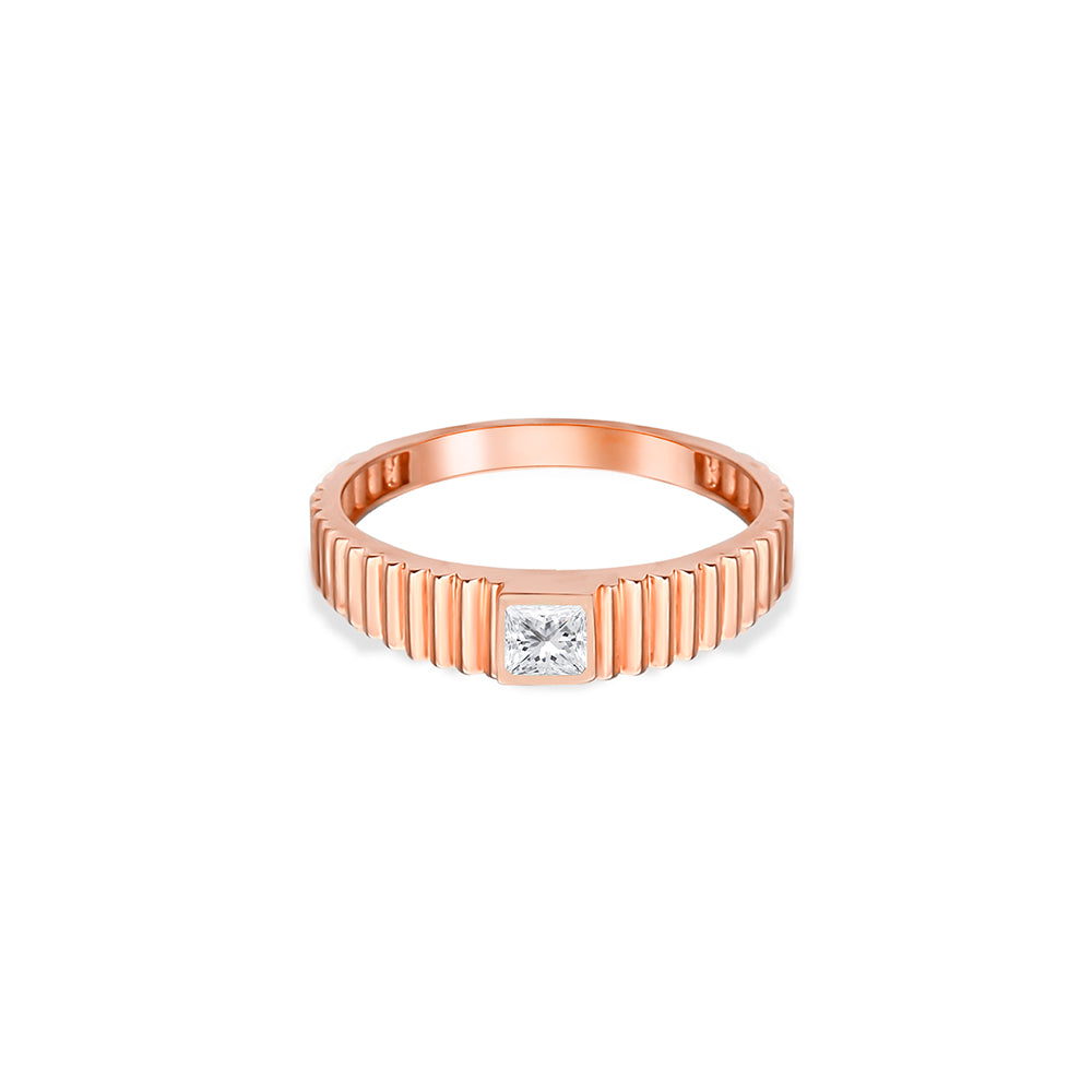 14K Gold White Sapphire Square Ring