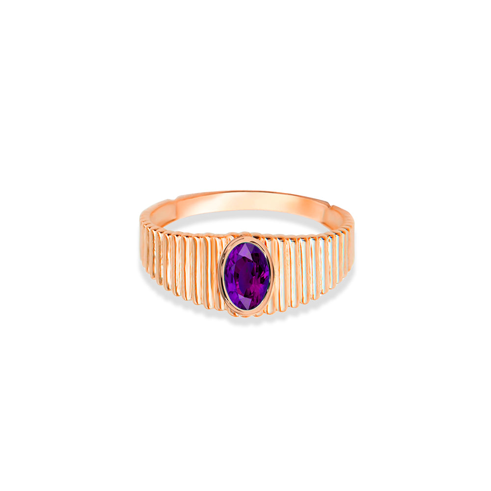 14K Gold Oval Cut Amethyst Ring