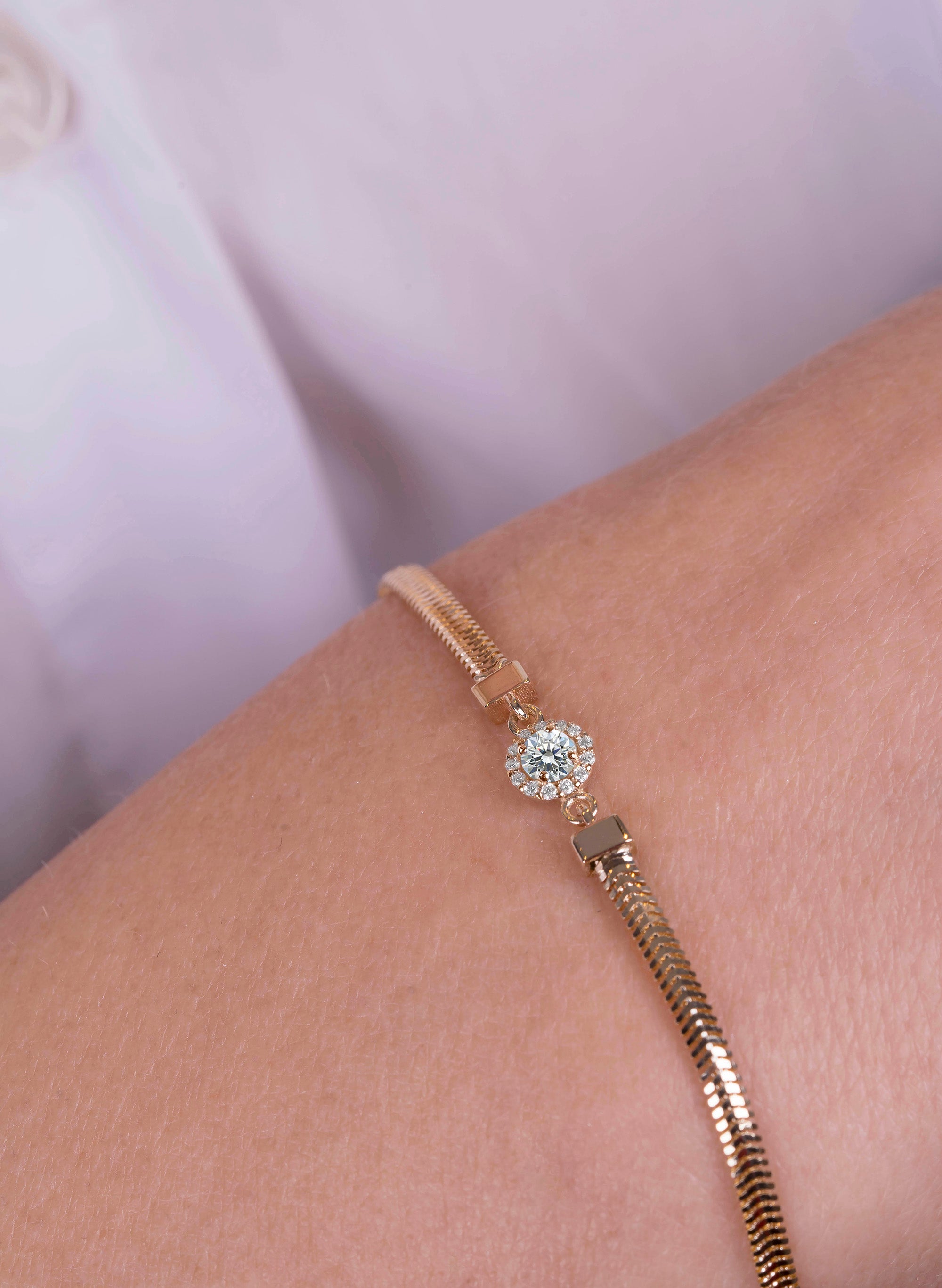 14K Gold White Sapphire Halo Bracelet
