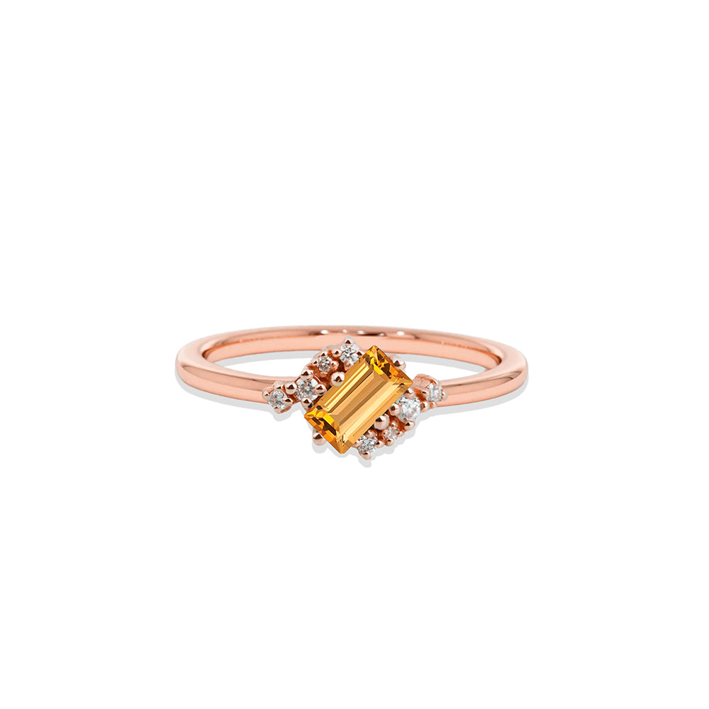 14K Gold Baguette Citrine Diamond Ring
